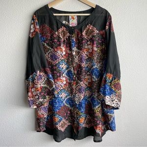 Johnny Was Floral Wide-sleeve Button-down Top 1X
